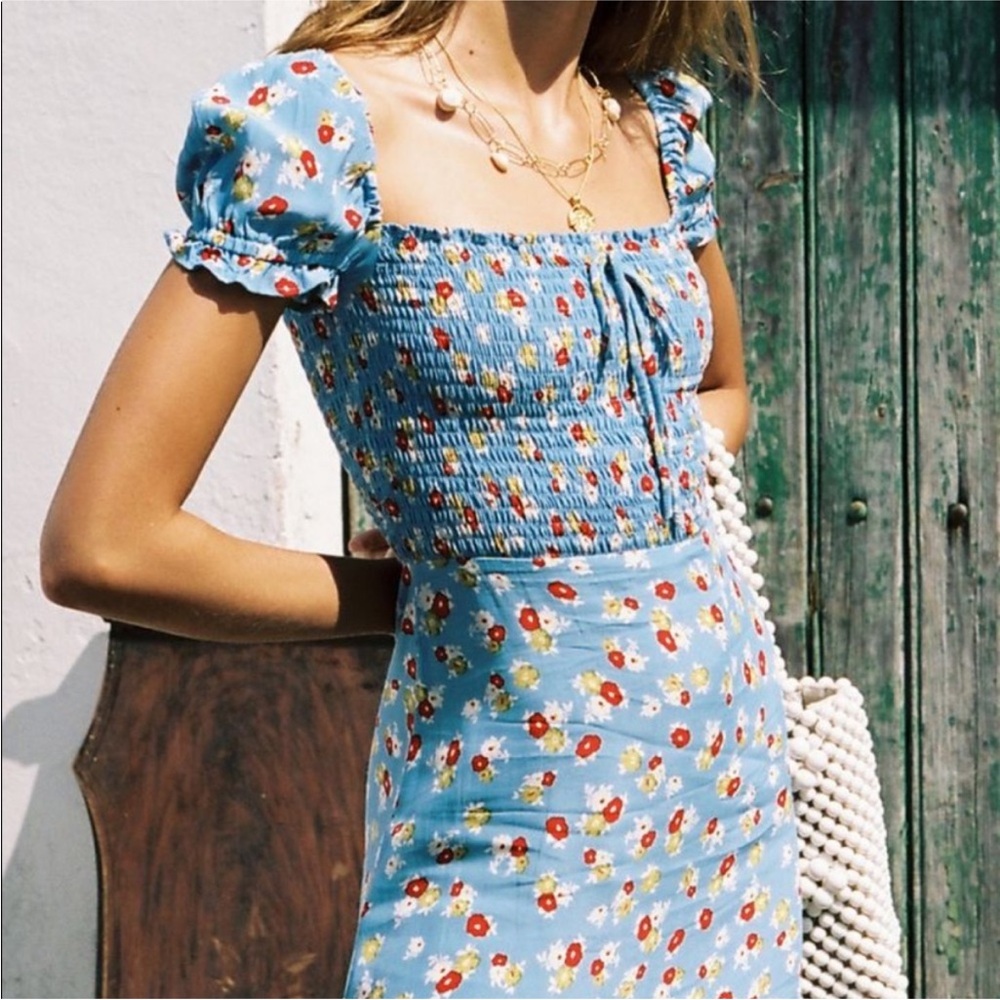 Faithfull the Brand Blue Floral Midi Dress